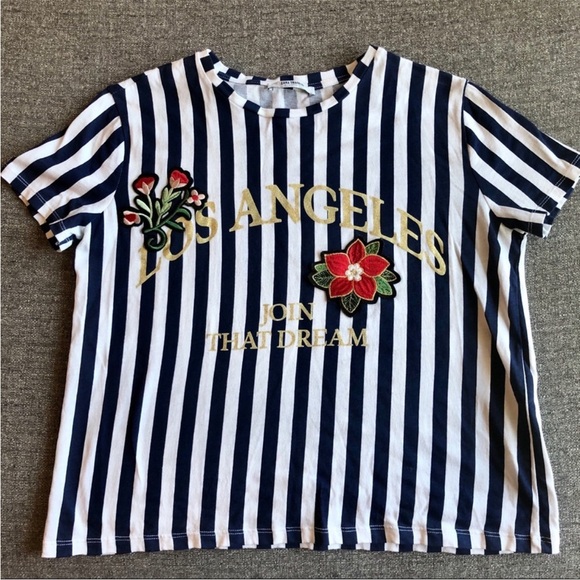 ZARA Striped 'Los Angeles' T-Shirt - Picture 3 of 7